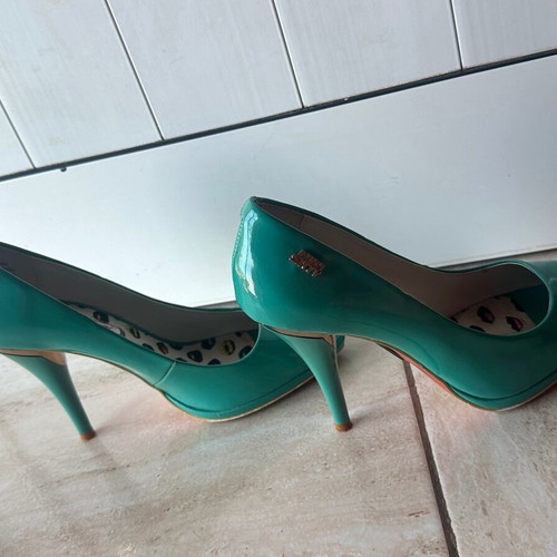 Miss Sixty turquoise patent leather peep-toe heels size 38