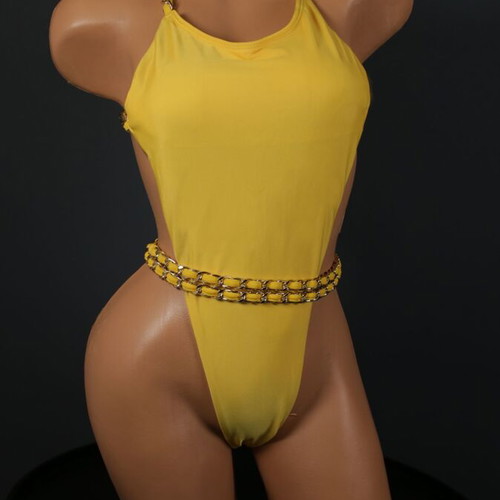 Yellow one-piece swimsuit new with Amazon style chains