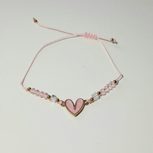 Handmade macrame bracelet with pink heart, new