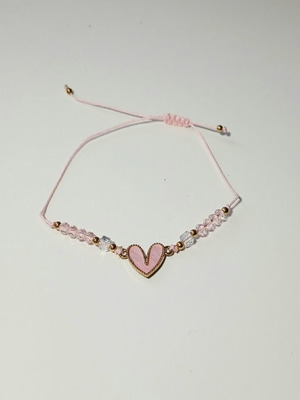 Handmade macrame bracelet with pink heart, new