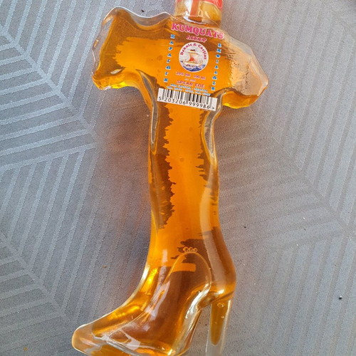 Kumquat liqueur Corfu in glass bottle shaped like women's boot new