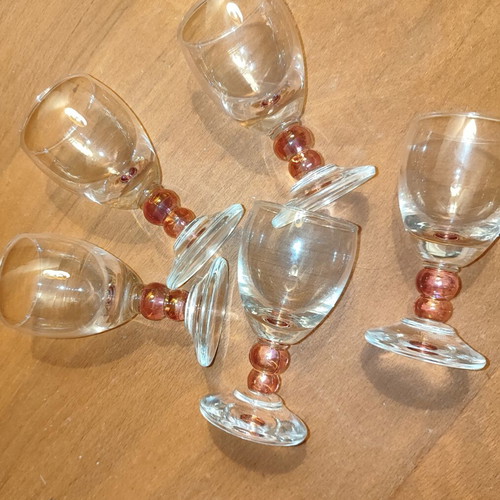 Vintage liqueur glasses set of 5 with amber details, like new