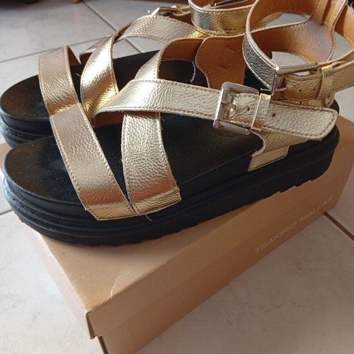Luigi platform sandals, black and gold, size 39