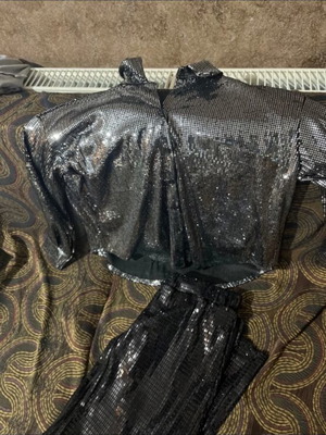 Shirt and pants set new, sparkling evening black and gray