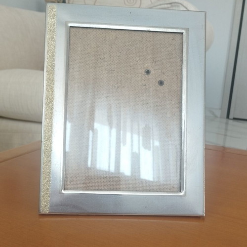 Metal photo frame 22x17cm silver matte with gold glitter like new