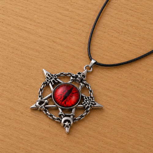 Gothic Eye Pendant Necklace new, red eye and silver symbol