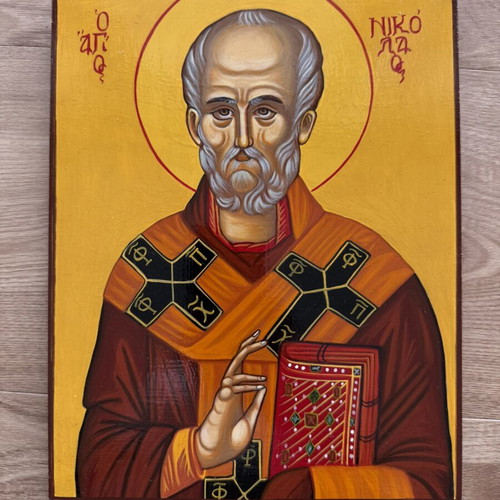 Handmade Byzantine Icon of Saint Nicholas on Wood new