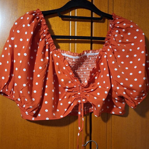 Shein polka dot skirt and crop top set, red and white