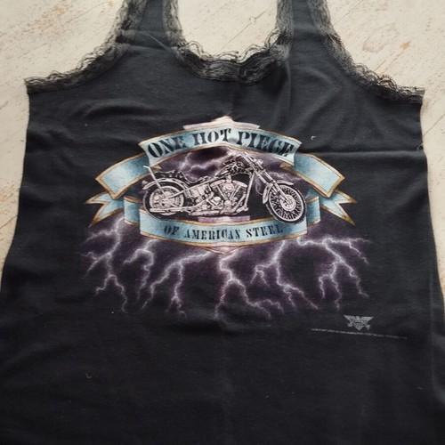 Tank top CMJ USA with Harley Davidson motorcycle print like new, black, size L