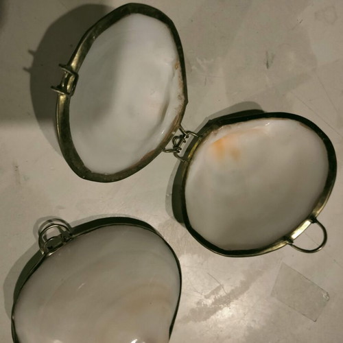Pair of vintage shell cases like new made of natural shell with metal frame