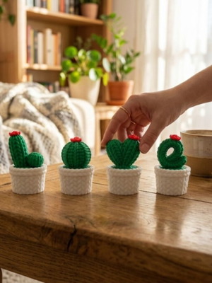 3D-Printed Mini Cactus Set Love, new