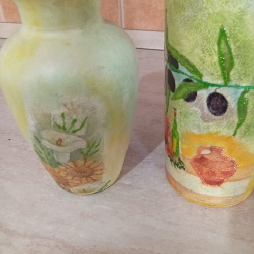Handmade glass decoupage set (jug & vase)