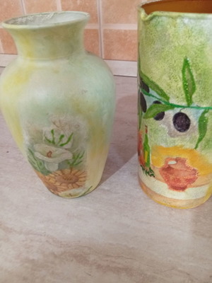 Handmade glass decoupage set (jug & vase)