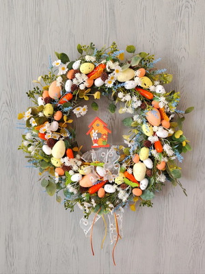 Spring decorative wreath new with daisies and eggs 40cm