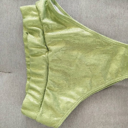 Metallic high-waisted bikini set like new, iridescent green