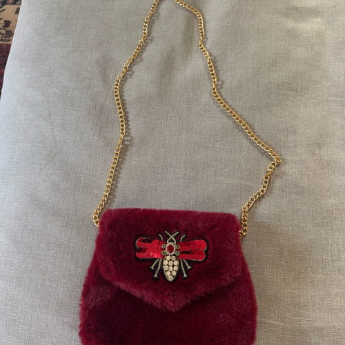 Children's furry bag like new, burgundy