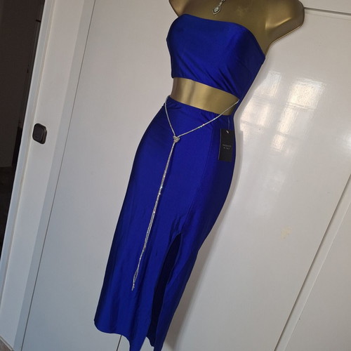 Royal Blue stretchy bodycon dress with rhinestone decoration, one size