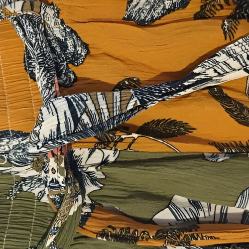 Printed shorts used, A-line with elastic waist and pockets