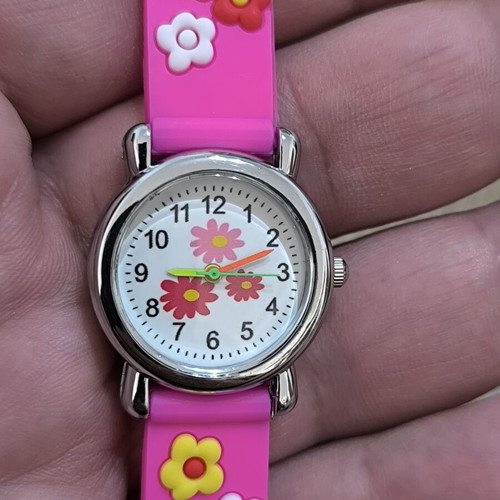 Kids Watch Pink Silicone with Flower Design New