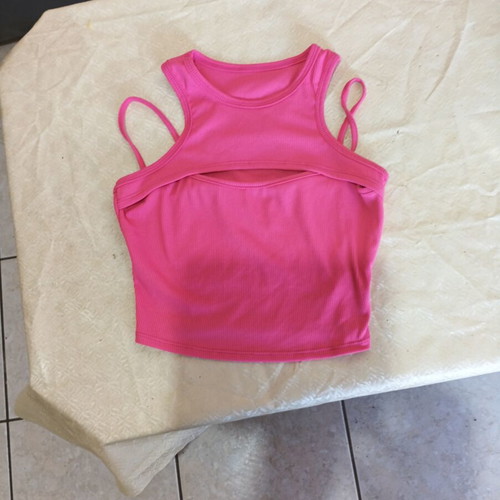 Fuchsia ribbed blouse with chest cutout size XS like new