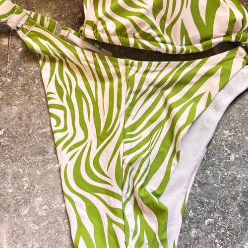 Women's bikini swimsuit used, green and white leopard print, size S/M
