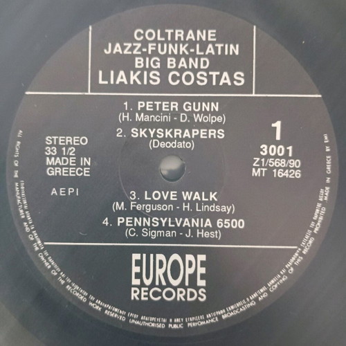 LP Liakis Kostas Coltrane Jazz-Funk-Latin Band new, signed