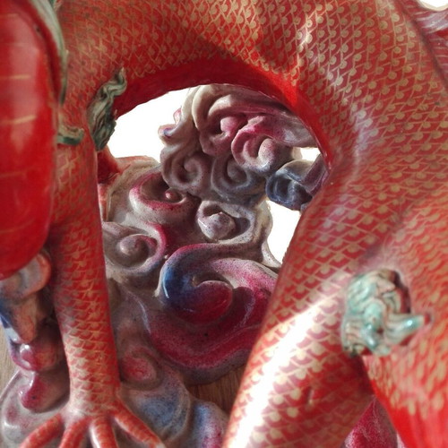 Red Dragon Ceramic Figurine vintage 60s/70s used
