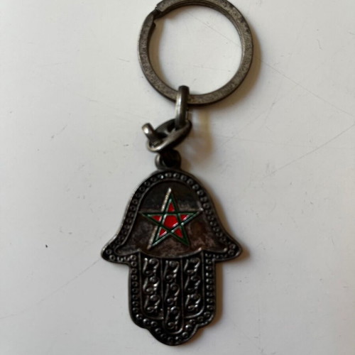 Hamsa Hand of Fatima Metal Keychain used, Morocco souvenir