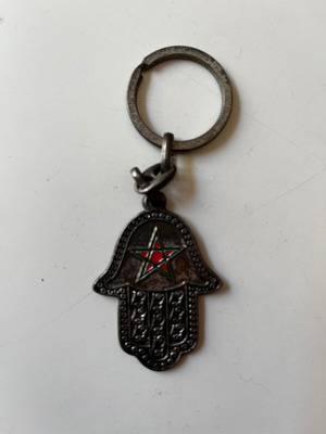 Hamsa Hand of Fatima Metal Keychain used, Morocco souvenir