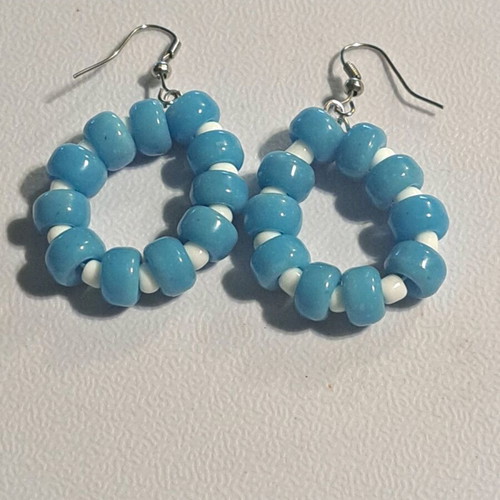 Earrings with blue and white beads like new
