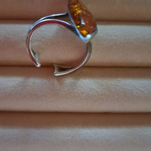 Silver ring with genuine Polish amber used, brown shade