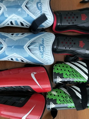 Football shin guards used, pack of 4 pairs with Pro Touch, Admiral, Adidas Predator, Nike
