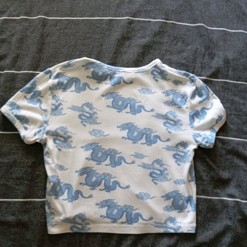 Bershka top used, size L, white and blue
