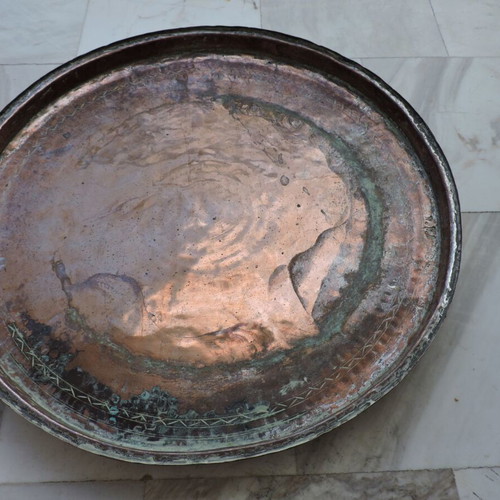 Copper tray used with designs, 62 cm diameter