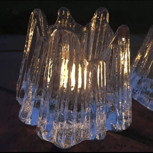 Nybro Volcano candle holders set of 3, new, Swedish crystal 80s