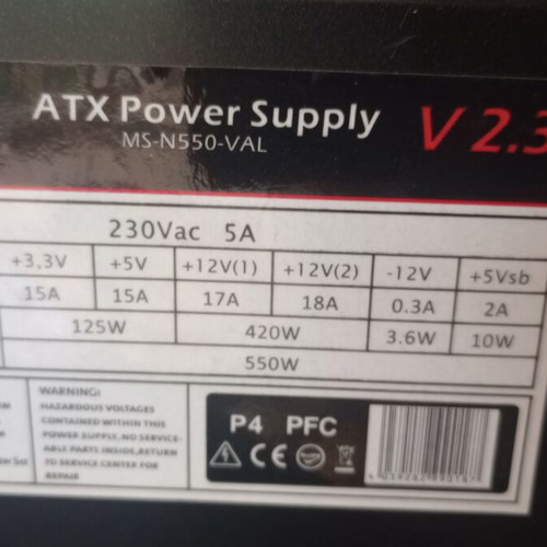 MS-Tech 550W power supply used, fully functional