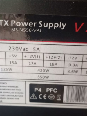 MS-Tech 550W power supply used, fully functional
