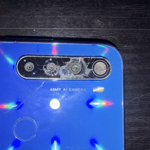 Xiaomi Redmi Note 8T 64GB smartphone with broken rear camera and glass