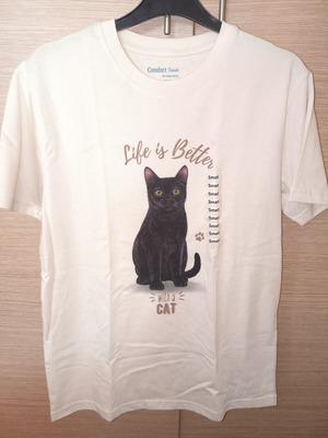 T-shirt Life Is Better with a Cat by Comfort, new, beige, size S