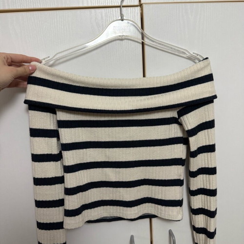 Stradivarius striped beige dark blue blouse used, size M