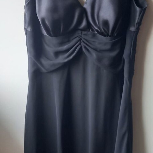 Black dress with satin and chiffon used, asymmetric hem size 54