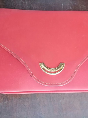 Shoulder bag red faux leather with gold clasp and strap like new