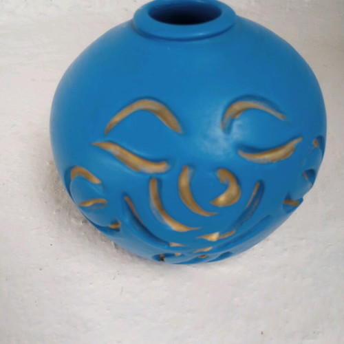 Ceramic vase from Naxos like new, blue with gold details
