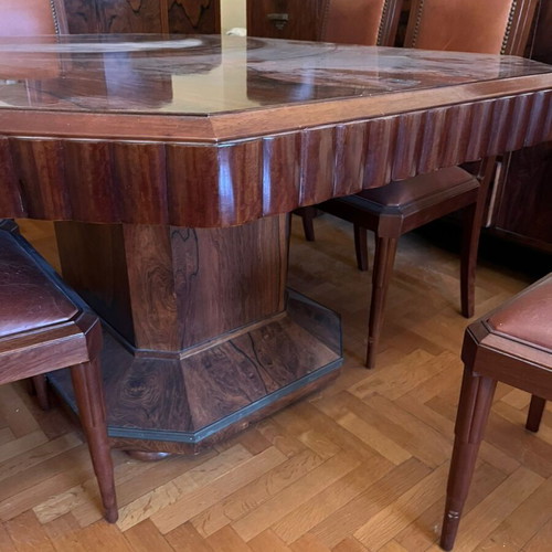 Art Deco dining set used with table, 6 chairs, sideboard and marble cabinets