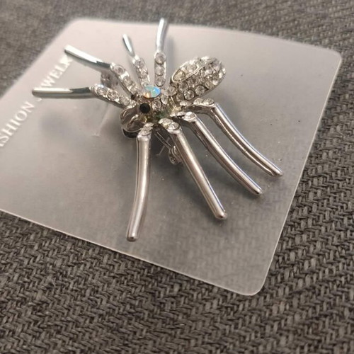 Spider brooch new with rhinestones silver color