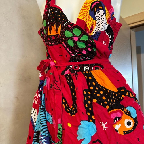 Cleo Gatzeli dress like new, red, unique Alebrijes design