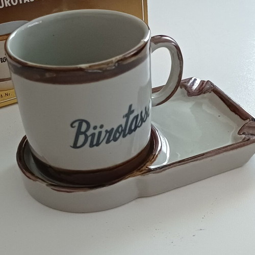 Vintage Bürotasse 2-in-1 mug with ashtray, West Germany circa 1975, with box