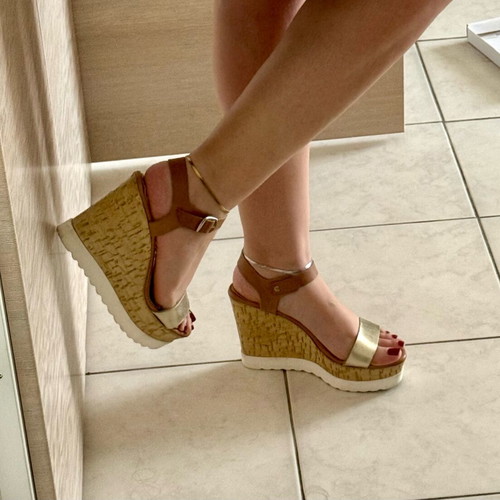 Real leather gold platform heels sandals used, size 37