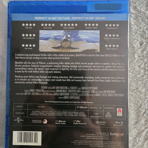 Blackfish Blu-Ray used with Greek subtitles, documentary