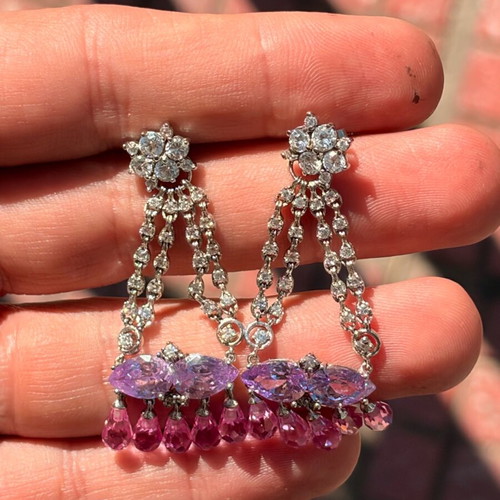 Silver dangling earrings used with zircon stones 5cm length